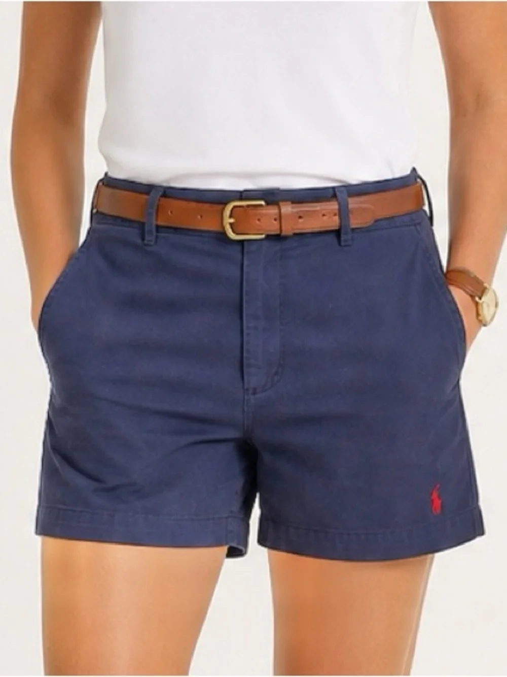 90s Ralph Lauren Sport Chino Shorts Women Navy Blue Red Pony Logo Preppy Golf 5”